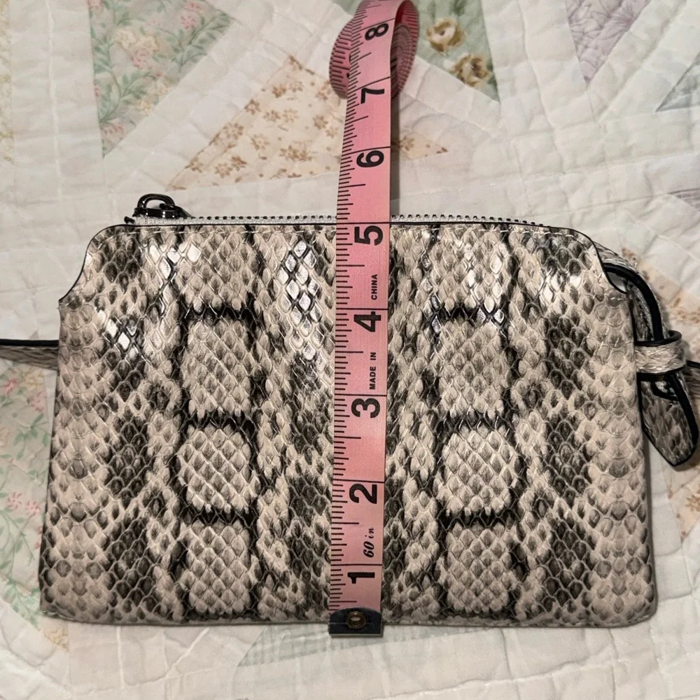 Snakeskin Print Crossbody Wallet Bag Neutral Vegan Leather - Picture 11 of 11